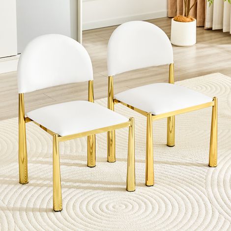 Ensemble de 2 chaises de salle à manger design, sièges capitonnés à dossier arrondi, fauteuils de cuisine en cuir synthétique avec piètement en acier, livrées sans table, hauteur 80 cm, style chic et (1/5)