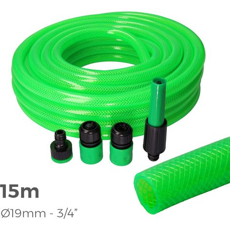Verdrehsicheres Gartenschlauch-Set, Innen-Ø 19 mm, Außen-Ø 25 mm (3/4 Zoll), 15 m Rolle mit EDM-Zubehör
