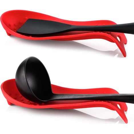 Repose-cuillère en silicone pour cuisinière, porte-ustensiles de cuisine pour plan de travail - (lot de 2, rouge)