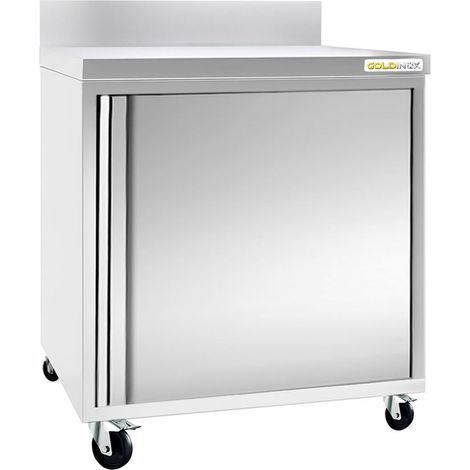 Meuble bas inox 600x700 mm adossée sur roulettes PREMIUM - GOLDINOX (1/2)