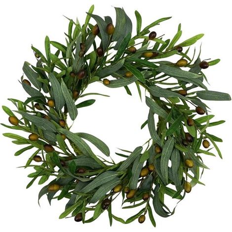Couronne d'olivier - Couronne de porte d'entrée - Couronne artificielle - Verte - 50 cm - Artificielle - Pour intérieur et extérieur - Style champêtre - Décoration murale (1/5)