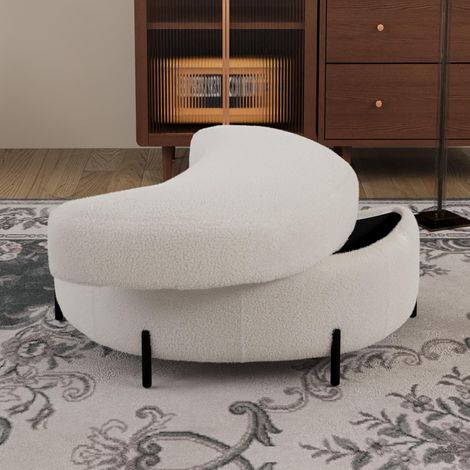Tabouret de rangement en forme de croissant, recouvert de sherpa, avec plateau, servant de table d'appoint, de siège rembourré, de tabouret à chaussures et de repose-pieds pour le salon, l'entrée et l (1/5)