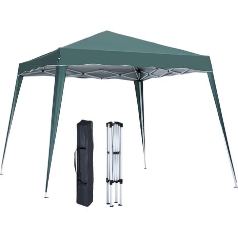 Outsunny 3 M x 3 M Base/ 2.5 M x 2.5 M Top Pop Up Gazebo, 2 Person Setup Instant with Carry Bag, Height Adjustable Slant Leg Party Tent Instant Event Shelter for Garden, Patio, Green (1/5)
