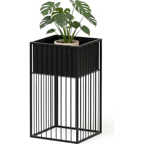 Relaxdays Blumenständer A, Metall, HBT 61x30,5x30,5 cm, Gestell, Wohnzimmer & Flur, eckiger Pflanztopfständer, schwarz (1/5)
