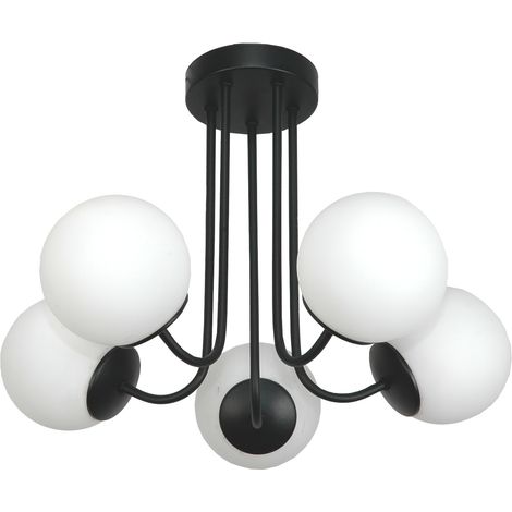 Hängeleuchte, schwarz, Glasschirm, weiß, 15-190 Gosti