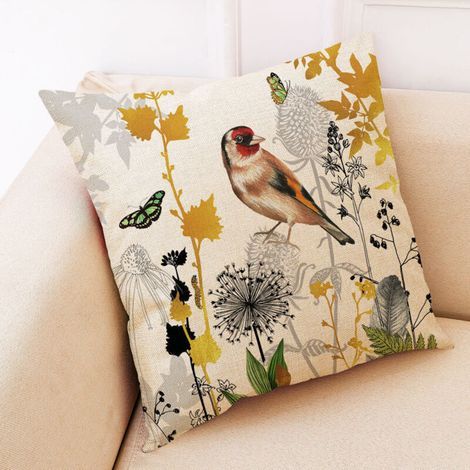 Set mit 4 quadratischen Kissenbezügen 45x45 cm mit Blumen- und Vogelmuster für Sofa, Wohnzimmer, Schlafzimmer, Büro oder Veranda (1/3)