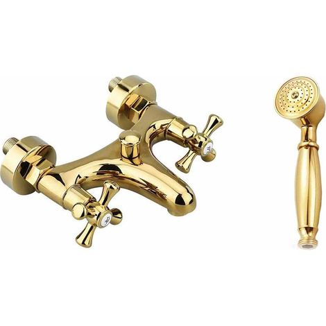 Rubinetto per bagno miscelatore doppio comando manopola vasca in ottone oro lucido (1/4)
