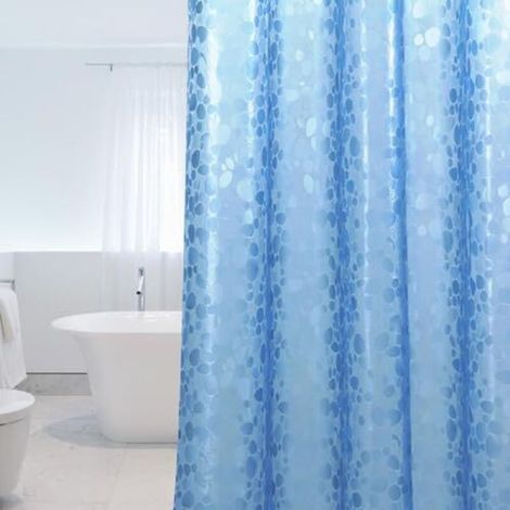 Mold-resistant shower curtain 180 x 180 cm made of waterproof EVA material with 12 rings and magnetic bottom weight, blue, 0.2 mm thick, 3D stone pattern, for bathtub (1/4)