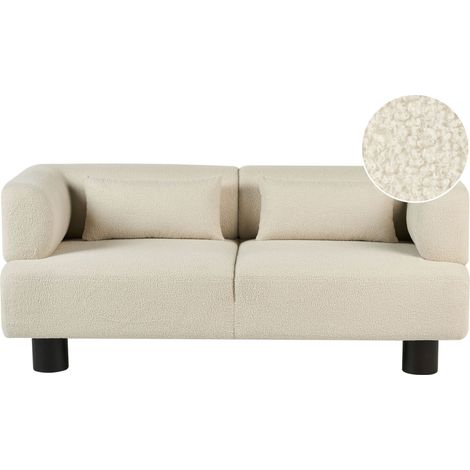 2 Seater Sofa Off-White Boucle Upholstery Material Modern Style Living Room MOVIK