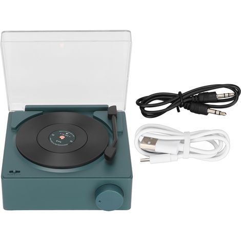 Réveil Bluetooth Vinyl Tournant - Haut-parleur Stéréo 360° avec Alarme - Design Rétro - Alimentation DC 5V1A - Vert Noirâtre (1/5)