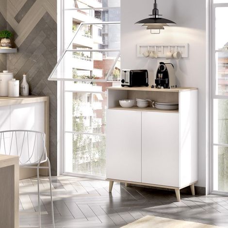 Buffet de cuisine 2 portes et 1 niche – Blanc mélaminé – Dimensions 79.6x102.2x40 cm – Éco-responsable fabriqué en Europe – Dekit