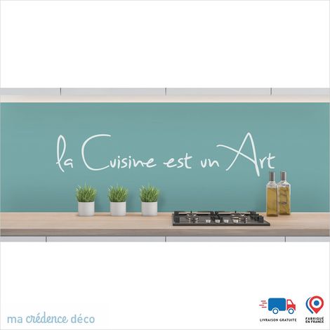 Crédence : LA CUISINE EST UN ART 2 - Couleur Bleu turquoise - Alu composite - 60 - 180 (1/3)