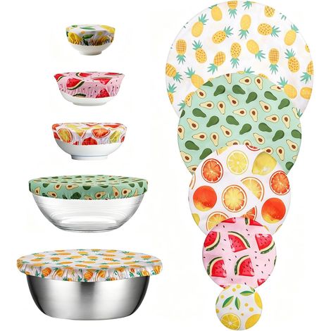 Set of 5 reusable cotton food covers with elastic, suitable for 10, 15, 20, 25, 30 cm, waterproof, for fermentation baskets, bowls, pans (1/5)