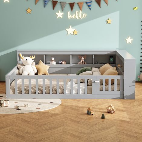 lit adulte daybed rangement 140x200 prises USB gris OKMYHOME (1/5)