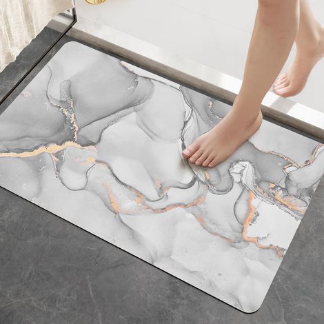 Tapis de Bain Antidérapant 40 x 60 cm, Super Absorbant, Sèche Rapide, Ultra Mince, Facile à Nettoyer, pour Portes de Salle de Bain, Baignoire, Douche, Gris Clair (1/5)