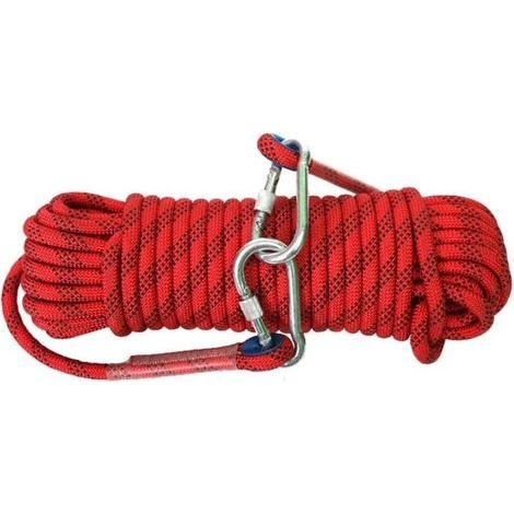 10 mm Sicherheitsseil für den Außenbereich mit 2 Stahlkarabinern, geeignet zum Klettern und für Rettungseinsätze (10 m rot) (1/5)