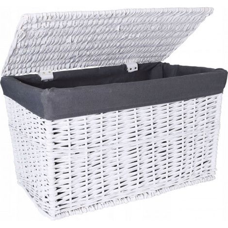 Coffre en osier 105L 66x40x40 cm blanc-gris (1/2)