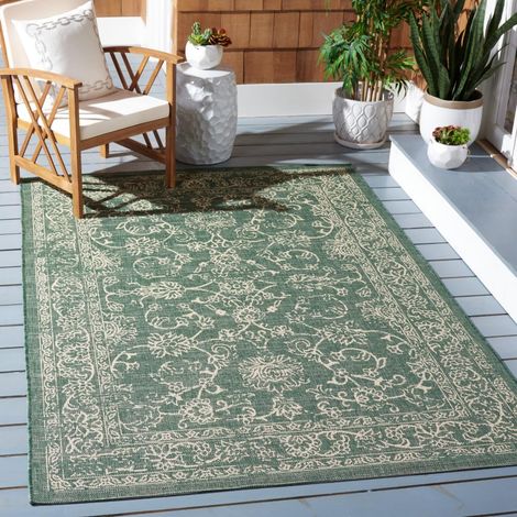 Tapis Géométrique pour Imperméable à l'eau Intérieur et extérieur Courtyard Collection, Tapis à Poil Court, Vert et Beige, 120 x 180 cm (1/5)