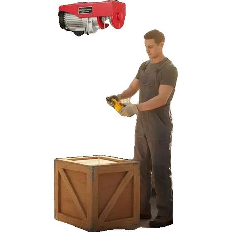 Cabrestante eléctrico, capacidad de carga de 600 kg, control remoto con cable, color rojo. (1/2)