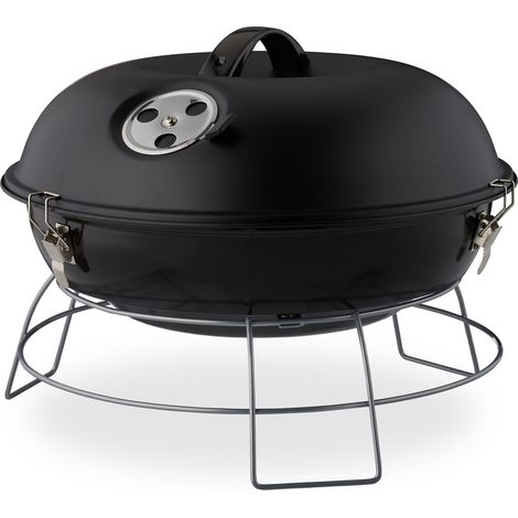 Barbacoa redonda portátil compacta para 4 personas 27 x 36 cm con tapa extraíble de acero negro 130005635 (1/5)