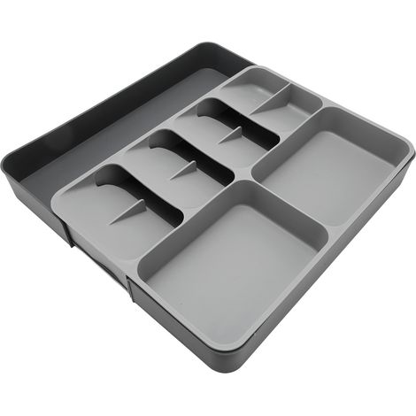 Organiseur de tiroir à couverts extensible, construction durable, rangement pour couteaux, cuillères et baguettes, argenté, taille réglable (1/5)