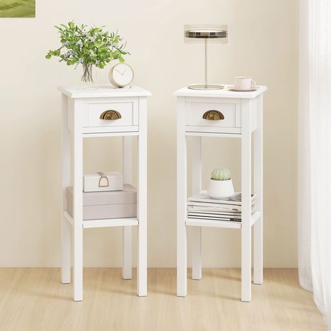 Lot de 2 tables d'appoint table de chevet style sophistiqué avec tiroir blanc étagère inférieure 30 x 30 x 75 cm style élégant