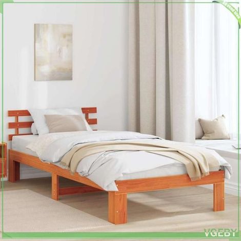 Cadre de lit - ABI - 90 x 200 cm - Pin massif - Tête de lit incluse - Design moderne (1/5)