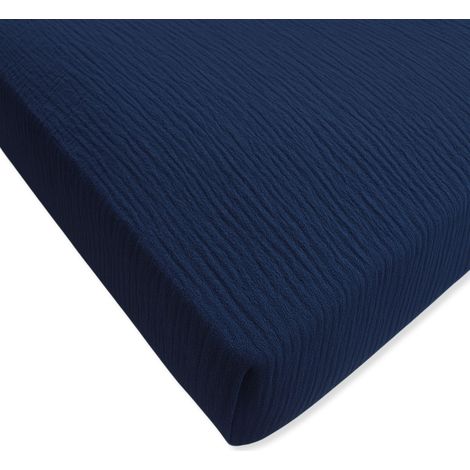 Spannbettlaken aus Musselin, 120 x 60 cm, Farbe: Marineblau
