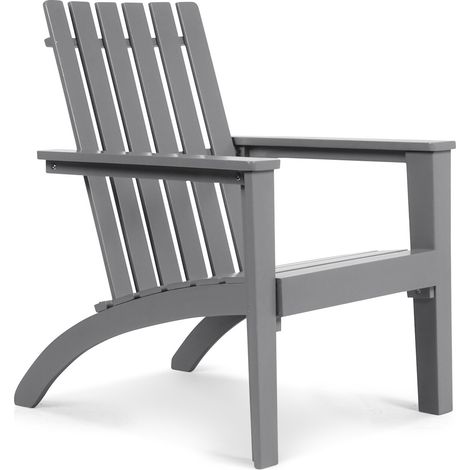 Outdoor Durable Patio Acacia Wood Adirondack Lounge Armchair-Gray (1/5)