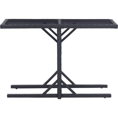 INLIFE Table de jardin Noir 110x53x72 cm Verre et résine tressée (1/5)