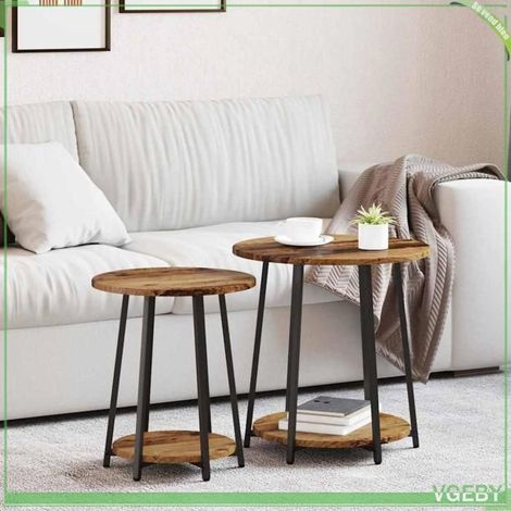 Table d'appoint - 2 pcs - Bois ancien et noir - Ronde - Finition mat - Usage intérieur (1/5)