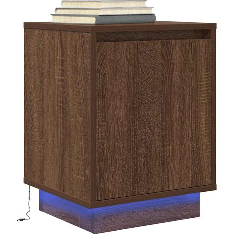 Nachttisch mit LED-Leuchten Braun Eichen-Optik 38x34x50 cm