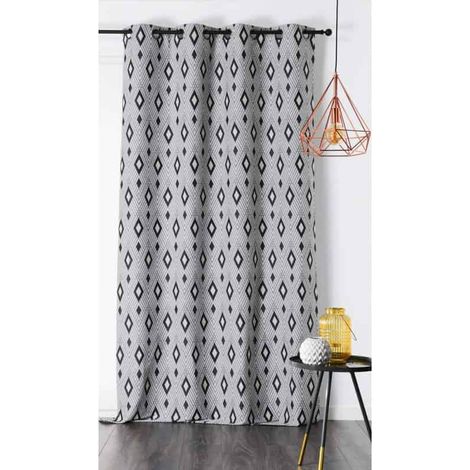 Rideau recyclé motif losange géométrique gris anthracite - 140x260cm - Gris anthracite (1/2)