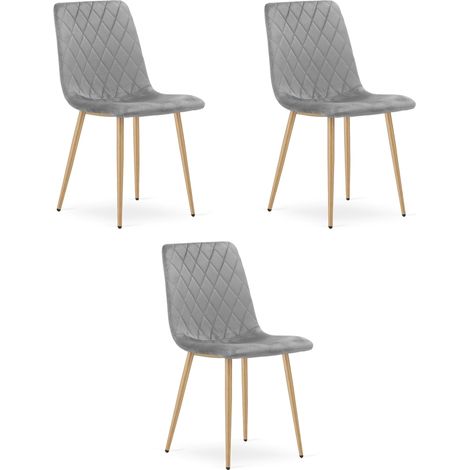 Silla Turín - terciopelo gris claro / patas color madera x 3 (1/5)
