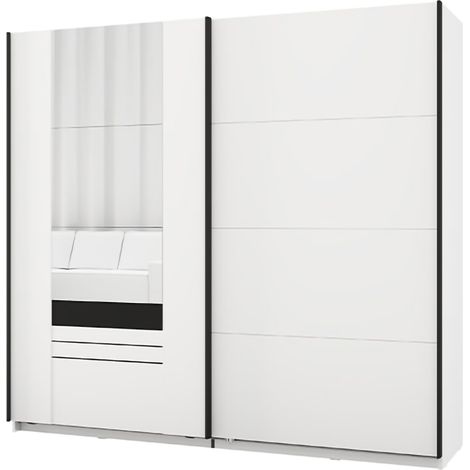Guardaroba 2 Ante Lalibe, Armadio Camera da Letto 2 Ripiani, Appendiabiti, Apertura Scorrevole, 220x205h cm Bianco Opaco