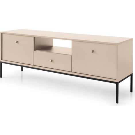 Meuble TV MONCTON - Beige - Poignées en métal - Largeur 154 cm, Hauteur 56 cm, Profondeur 39 cm (1/5)