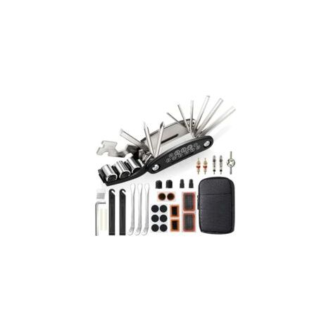 Longziming – Kit réparation vélo 16 en 1 – 3 leviers pour pneus – 12 rustines – Outils légers et portables pour VTT et vélos de route (1/5)