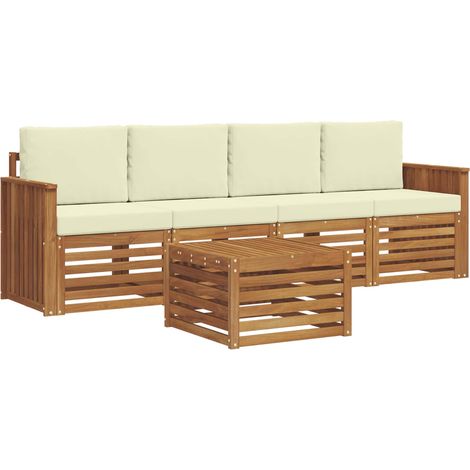 Conjunto de sofás de exterior con cojín 5 pcs Natural y Crema vidaXL (1/5)