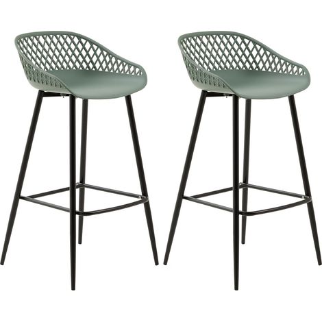Idimex – Tabourets de bar vert en plastique – Hauteur d'assise 75 cm – Lot de 2 – Design moderne avec piétement métal laqué noir (1/4)