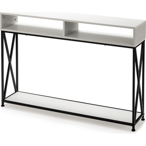 Table console lot de 1 étroite 120 x 23 x 79 cm avec étagères anti-basculement style industriel en acier blanc