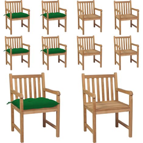 Gartenstühle 4 Stk. mit Grünen Kissen Massivholz Teak - Gartenstühle - Teakholzmöbel - Outdoormöbel - Gartenmöbelset - Esszimmerstühle - Home & Living (1/5)