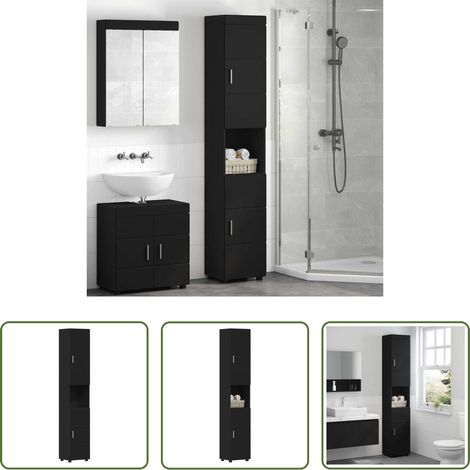 vidaXL Meuble salle de bain - Ensemble d'armoire de salle de bain avec stockage TULUM Noir (1/5)