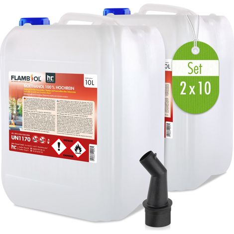 Höfer Chemie Gmbh – Bioéthanol 100 % 2 x 10 L haute pureté – Combustion propre et inodore – Pour cheminées et foyers à éthanol