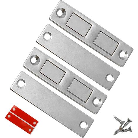 Lot de 2 aimants ultra-minces 65×16 mm pour porte de placard, fermeture magnétique auto-adhésive avec vis, adapté commode et porte coulissante (1/5)
