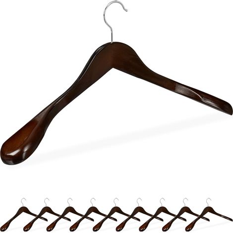 Cintre épaule Large, Set de 10, Cintre en Bois, Vestes, Costumes, Crochet 360°C, Marron foncé (1/5)