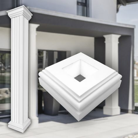 PRESTIGE DECOR Säulen & Halbsäulen eckig 225-244cm Teil-Kannelierung, Dekosäule Kunstharzputz weiß (Größe M - geschlossen, Basis)