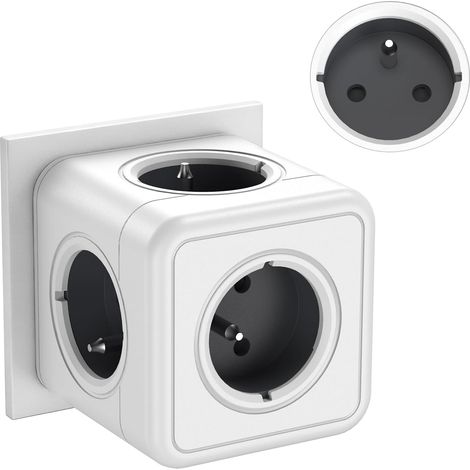 Multiprise Murale Française, 5 en 1 Multiprise Cube avec 5AC Prise, Gris  Multiprise Adaptateur Secteur 3680W, Prise Cube Convient pour Bureau, Maison, Cuisine (1/5)