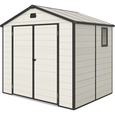 Outsunny 8 x 6ft Garden Shed Storage w/ Foundation Kit, Vents, Cream White (1/5)