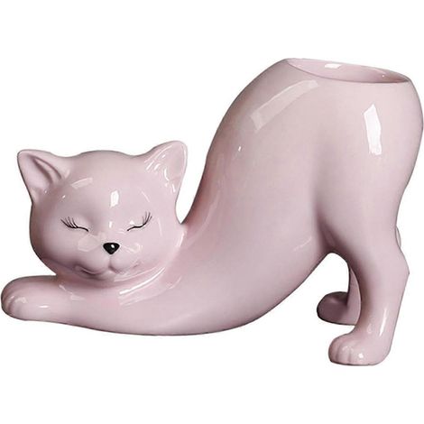Niedlicher Blumentopf mit Katzenschwanzmotiv, Keramikfigur mit Cartoon-Tieren