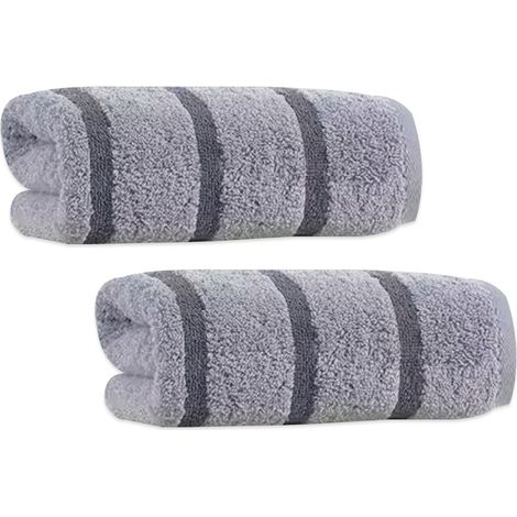 Serviette De Salle De Bain - Coton - 70 x 34 cm - Motif Rayé - Lot De 2
